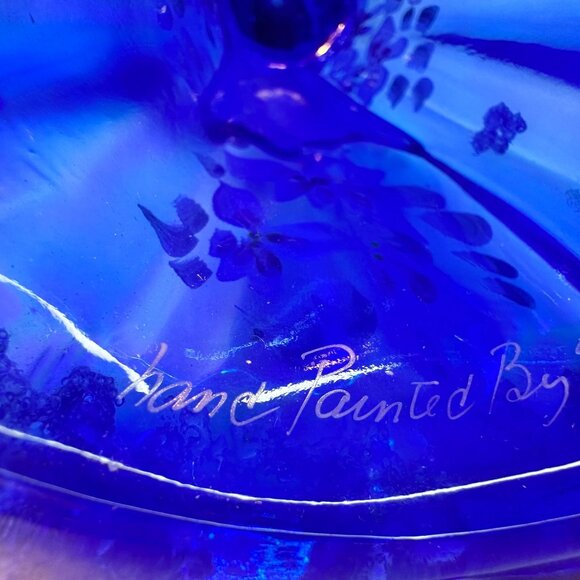 Fenton Bridesmaid Cobalt Blue Iridescent Glass Figurine Floral Artist Signed VTG - Picture 13 of 14